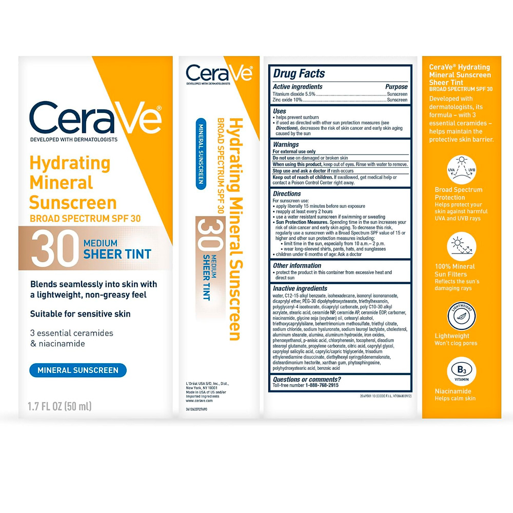 CeraVe Hydrating Mineral Sunscreen Face SPF 30 Medium Tint – 1.7 fl. oz. - Imagen 3